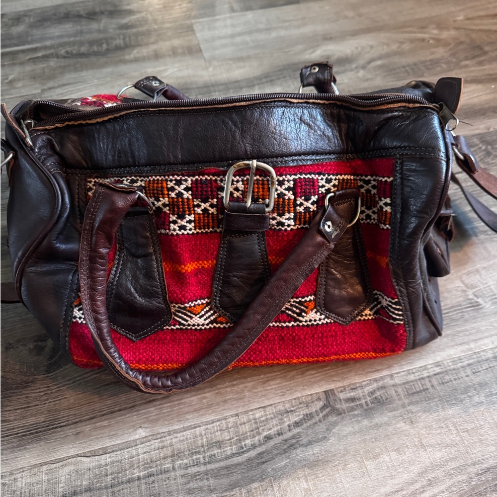 Leather and woven Moroccan bag